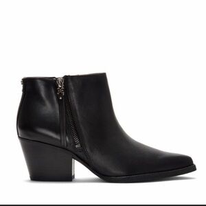 Sam Edelman Black Western Pointed Toe Leather Ankle Zip Chunky Heel Bootie
